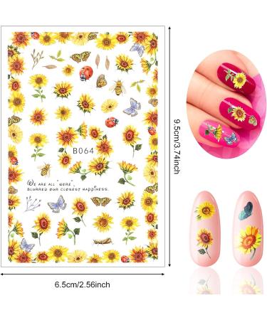 Sunflower & Butterfly Nail Art Stickers - 12 Self-Adhesive Floral Decals for Women and Girls - Buy Online on GoSupps.com