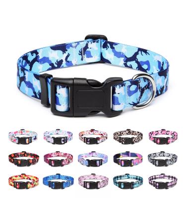 Suredoo dog collar adjustable soft & comfort nylon dog collar for small medium large dog puppies (L camo blue) l (neck circumference 38-63 cm width 2.5 cm) camo blue