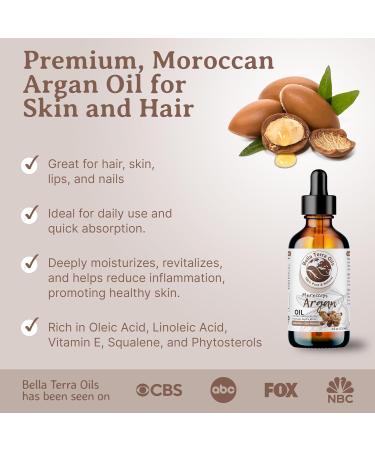 Bella Terra Argan Oil 2oz - Best Hair Oil for Frizzy Hair & Radiant Skin Packed with Vitamin E & Omega Fats - Nature's Serum (Pack of 1 - Buy Online on GoSupps.com