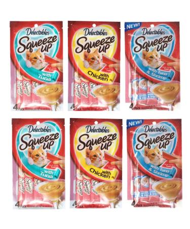 Delectables Squeeze Up Hartz Cat Treats Variety 6 Pouch Bundle of 3 Flavors 2 Pouches of Each Flavor (Tuna, Chicken, Tuna & Shrimp 2.0 oz Each)