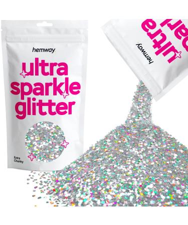 Hemway Extra Chunky Glitter 100g 3.5oz Cosmetic Safe 1mm - Silver Holographic Silver Holographic Extra Chunky - 100g