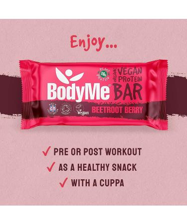 BodyMe Organic Vegan Protein Bar | Raw Beetroot Berry | 12 x 60g Gluten-Free Snack Bars | High Protein Vegan Snacks 12 Count - Buy Online on GoSupps.com