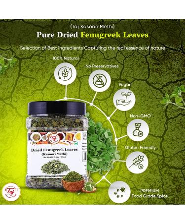 Taj Premium Quality Kasoori Methi Fenugreek Leaves 3.5 oz - Dried Kasuri Methi for Cooking - Buy Online on GoSupps.com