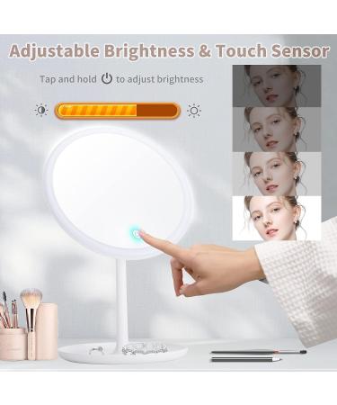 HOMEMIRO 8.0 Large Tall Round Lighted Makeup Mirror | 3-Color Dimmable & Cordless Rechargeable Vanity Mirror | Desk Brightness Adjustable Cosmetic Mirror - Buy Online on GoSupps.com