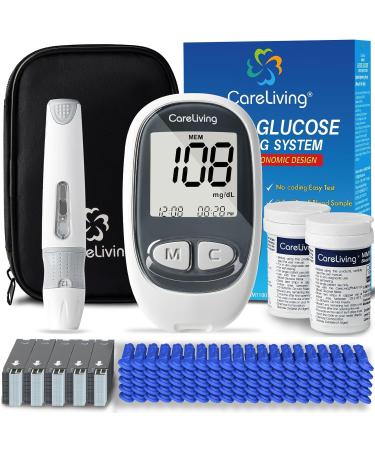 MM1100 Blood Glucose Monitor Kit with 100 Test Strips 100 Lancets 1 Blood Glucose Meter 1 Lancing Device Diabetes Testing Kit Portable Blood Sugar Test Kit Glucometer Kit for Home