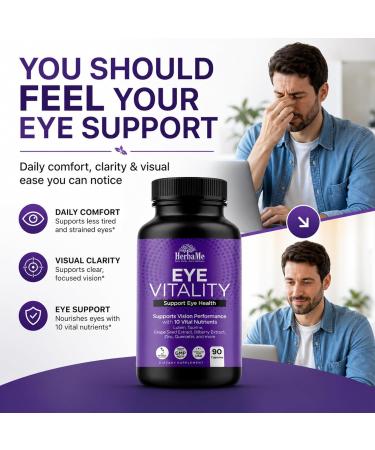HerbaMe Eye Vitality - Eye Vitamins Supplement | Supports Vision & Macular Health | With Lutein, Bilberry, Zinc & More | 90 Capsules - Buy Online on GoSupps.com