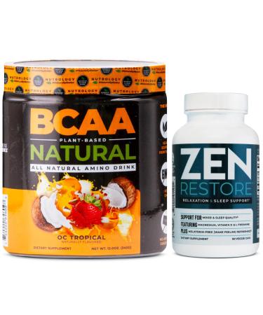 Nutrology Zen Natural Magnesium Supplement (30 Servings) & Nutrology BCAA Natural Plant Based BCAA Powder Orange Coconut Flavor (30 Servings)