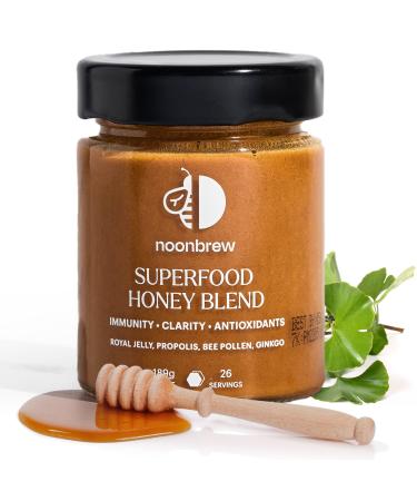 NoonBrew Superfood Honey - Caffeine Free Fuel For Body, Gut and Mind. Enhance Immunity, Mental Clarity, & Athletic Performance Naturally. Ginkgo Biloba, Royal Jelly, Propolis, & Bee Pollen. Made With Organic Honey From Brazil. Paleo, Gluten Free, All Natu
