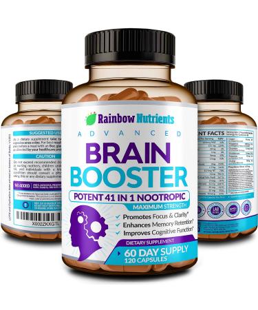 40-in-1 Brain Booster Supplements for Memory, Focus, Clarity, Energy, Performance | Natural Nootropic Brain Support Supplement with DMAE, Bacopa Monnieri & More | For Men & Women | 120 V Capsules - Buy Online on GoSupps.com