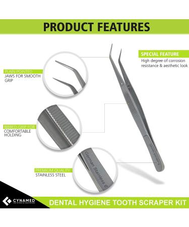 Cynamed Stainless Steel Dental Tool Set - Plaque Remover, Tooth Scraper, Hygiene Tool, Floss, Tweezers - Pack of 6 - For Oral Care & Pet Use - Buy Online on GoSupps.com