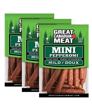 Mild Mini Pepperoni 3 Pack - Pepperettes Bundle 3 x 225g Bags by Great Canadian Meat Meat Snacks Bulk Pepperoni Sticks Box For Carnivores. Perfect For Snacking Keto Friendly Gluten Free High In Protein