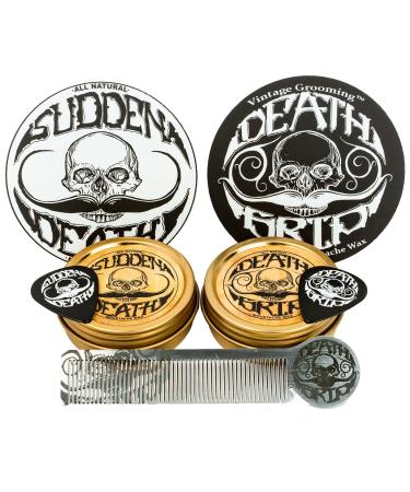 Moustache Care Gift Set by Vintage Grooming Co. | Death Grip & Sudden Death Mustache Wax Stickers & Comb Kit White - Vintage Grooming Logo