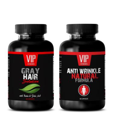 Anti-Aging Essential - Gray Hair Solution Anti Wrinkle Formula - Saw Palmetto Natural - 2 Bottles (60 Capsules + 60 Capsules)