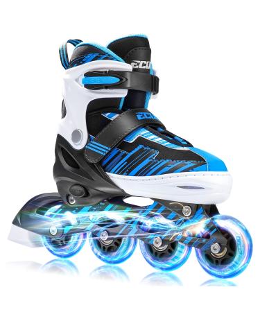 ECOO Adjustable Inline Skates Boys and Girls with Light up Wheels,Roller Blades for Kids Ages 4-12, Women Rollerblades for Beginner Outdoor and Indoor Blue Large-Youth(3-6 US)