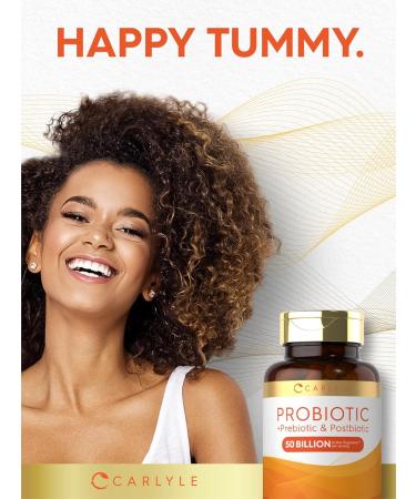 Carlyle Probiotic for Women and Men | 50 Billion CFU | 60 Capsules | Plus Prebiotic and Postbiotic | Complex Supplement | Vegetarian Non-GMO and Gluten Free - Buy Online on GoSupps.com