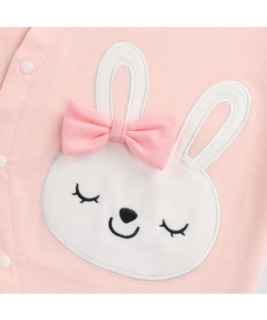 JiAmy Baby Girls Romper Cotton Footie Onesie Long Sleeve Pajamas | Pink Rabbit | 0-6 Months - Buy Online on GoSupps.com