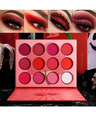 DE'LANCI Eyeshadow Palette Red Eye Makeup 12 Colors, Highly Pigmented Matte Shimmer Blendable Formula Eye Shadow Pallet, Long Lasting Waterproof Warm Fall Shade Mini Makeup Palette for Girl Women Gift