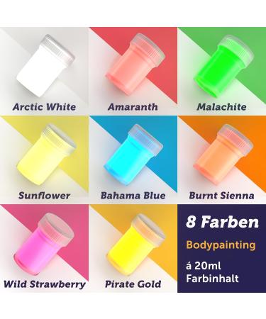 UVibe Body Painting Colors - 8x Neon UV Makeup for Skin & Face - Black Light Body Paint Made in Germany - Vibrant Day & Night Colors - Buy Online on GoSupps.com