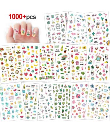 Konsait 1000+pcs Summer Nail Art Stickers 3D Self-adhesive Nail Decals Hawaii Flamingo Cactus Flower Fruits Ocean Leaves Nail Art Designs for Women Girls Kids - Buy Online on GoSupps.com