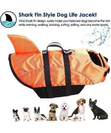Dog Life Jacket - Reflective Safety Vest for Boating & Swimming - Shark Design with Rescue Handle - Orange (Size L) - Buy Online on GoSupps.com