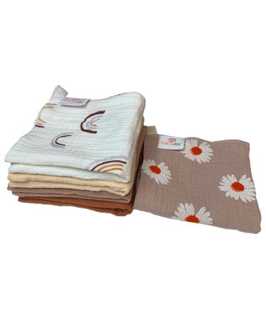 COCOAbi 100% Muslin Baby Washcloth Set in Boho Dreams | Boho Colors and Pattern in a Soft 5pc Toddler Washcloth Set | 9" x 9" Bath Cloths