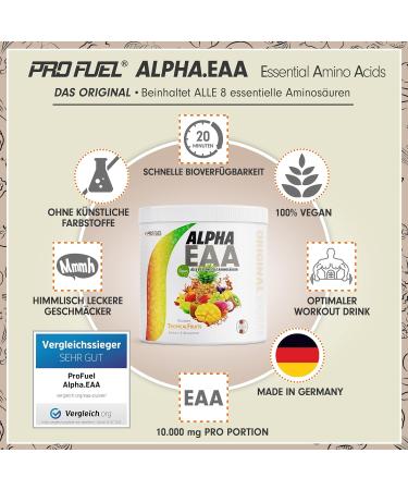 Buy Alpha EAA Powder 2x462g Tropical Fruits - Vegan Essential Amino Acids Delicious Workout Drink Optimal Value Made in Germany - Buy Online on GoSupps.com