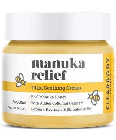 Manuka Relief Cream for Eczema Prone, Dry Skin- Colloidal Oatmeal & Manuka Honey- Clean, Soothing Ointment for Kids, Adults, Baby- Plant Based Formula