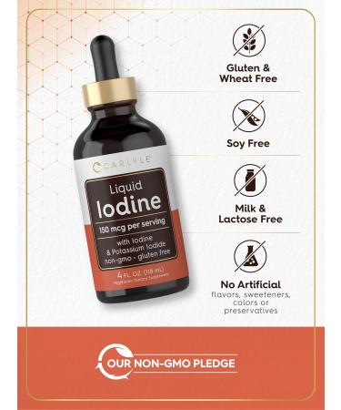 Carlyle Liquid Iodine Drops 4 fl oz | 150 mcg | Iodine & Potassium Iodide Supplement | Vegetarian Liquid Tincture | Non-GMO Gluten Free - Buy Online on GoSupps.com