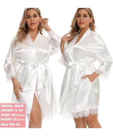 BESDEL Women's Silk Satin V-Neck Kimono Robe for Bridesmaids - XXL White - Buy Online on GoSupps.com