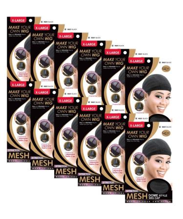 (12 Pack) Qfitt - Mesh Dome Style Wig Cap Extra Large #5021
