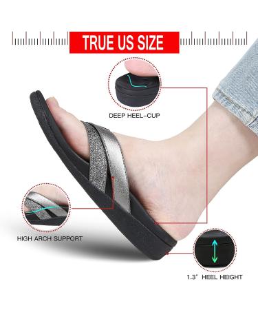 MEGNYA Women's Arch Support Flip Flops - 8 W2 Charcoal - Buy Online on GoSupps.com