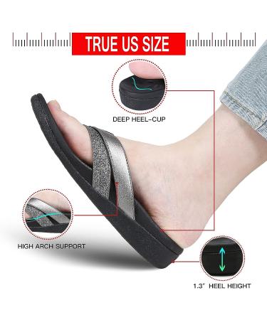 Sounity Orthotic Flip Flops for Women - Plantar Fasciitis Arch Support Sandals - Comfortable Walking Slippers (10W2, Charcoal) - Buy Online on GoSupps.com