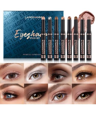 LANGMANNI 8Pcs Eyeshadow Stick Gift Set Soft Smooth Cream With Matte Earth & Metal Colors Waterproof & Long-Lasting Beauty & Personal Care Eye Shadow Stick For Daily Makeup & Special Occasions (#A) - Buy Online on GoSupps.com