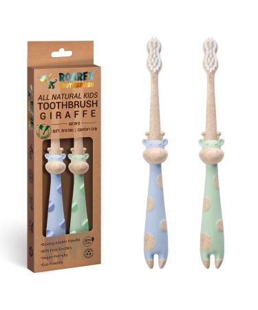 ANPEI ROARex Vegan Eco Friendly All Natural Kids Toothbrush Made from Plants   Sweet Baby Giraffe | 100% Biodegradable and Compostable | 1% for The Planet Product 2 Count (Pack of 1) Blue/Mint