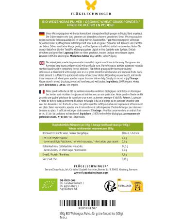 500 g Organic Wheat Grass Powder from GERMANY Raw Quality from Young Herbs No Additives for Green Smoothies - Buy Online on GoSupps.com