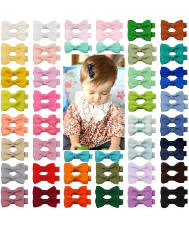ALinmo 80 Pcs Small Size 2 Inch Baby Hair Clips Baby Hair Bows Craft Bows Ribbon Bows with Full Ribbon Covered Hair Bow Clips for Baby Fine Hair