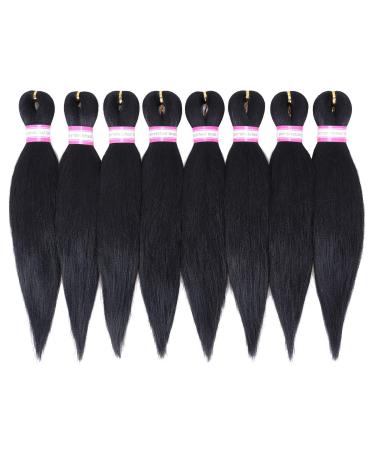 Pre-Stretched Braiding Hair Extensions Black-12 Inch 8 Packs Synthetic Braiding Hair Crochet Braids, Natural Easy Braid Crochet Hair, Hot Water Setting Professional Soft Yaki Straight Texture (#1B) 12 Inch (Pack of 8) 1b