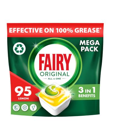Fairy Original All-In-1 Dishwasher Tablets Lemon 95 Tablets (5x19) Effective Even On Dried-On Grease 95 count (Pack of 1)
