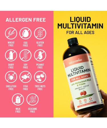 NatureWise Liquid Multivitamin for Women Men of All Ages - Sugar Free Vegan - Vitamins for Energy Levels Beauty Immune Health with Methylated B12 & Folate - Non-GMO - 30 fl oz(887 mL) - Buy Online on GoSupps.com