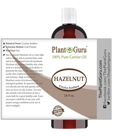 16 oz Pure Hazelnut Oil - Cold Pressed Carrier for Skin, Body, Face & Hair Growth Moisturizer - Ideal for Creams, Lotions, Lip Balm & Soap Making - Buy Online on GoSupps.com