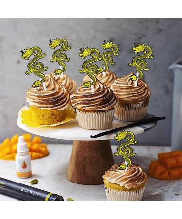 18pcs Gold Glitter Cupcake Topper Dragon Theme Decorations Welcome 2024 Chinese New Year Party Decor Supplies - Buy Online on GoSupps.com