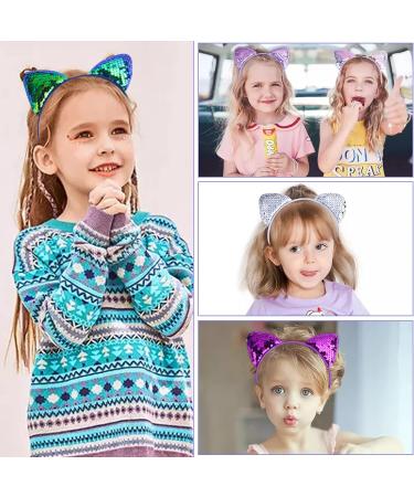 REQO 18 Pieces Cat Ears Headbands Set Cute Glitter Cat Head Accessories Flashing Girls Sequins Headdress Party Supplies For Night Clubs Raves Concert Party Christmas Halloween Adults Kids child - Buy Online on GoSupps.com