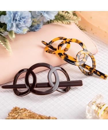 Noverlife 2PCS French Triple Ringed Hair Slider Pin Set - Non Slip Tortoise Shell Barrettes with Stick - Cellulose Acetate Ponytail Accessories - Buy Online on GoSupps.com