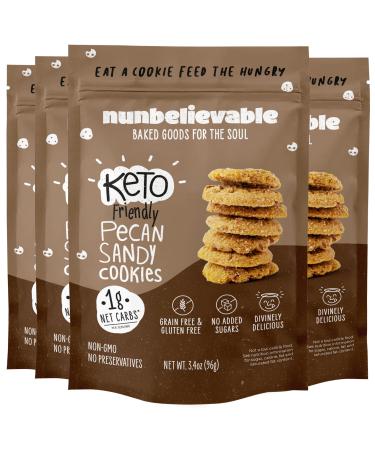 Nunbelievable Low Carb Cookies Pecan Sandy, Low Carb Snack, Keto Dessert, Gluten Free and Sugar Free Snacks - Diabetic snacks for adults with no sugar Pecan Sandy 3.4 Ounce (Pack of 4)