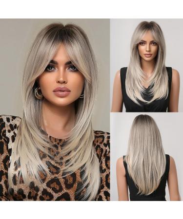 Allbell Wigs Blonde for Women Long Layered Wigs with Bangs Heat Resistant Hair Platinum Blonde 259-13 - Buy Online on GoSupps.com