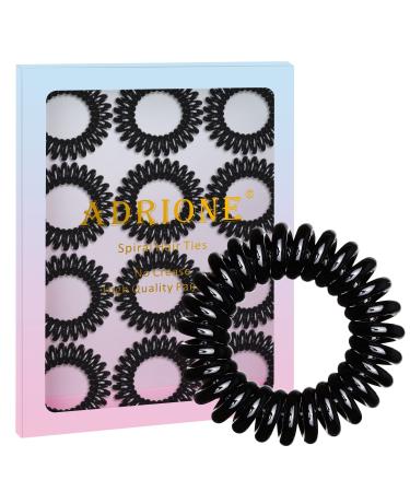 ADRIONE Black Hair Ties for Thick Hair 12 Pack Black Spiral Hair Ties No Damage Hair Ties Black Pony Tails Hair Ties for Women Girls and Men Black Ponytail Holders for Thick Hair