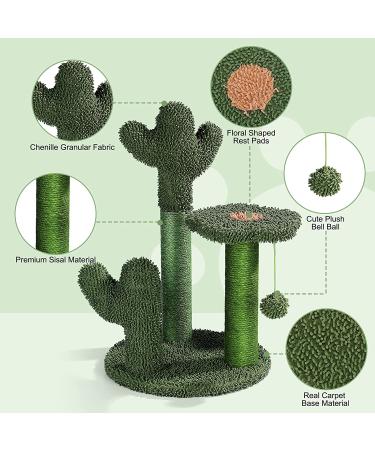 T2Y Cactus Cat Scratching Post - 3 Scratch Posts with Dangling Bell Ball - Premium Sisal Scratcher for Indoor Cats - Buy Online on GoSupps.com