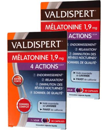 VALDISPERT - SLEEPING Complex - Melatonin 1.9 mg - 4 ACTIONS: SLEEPING # RELAXATION # DIMINUTION OF NIGHT CLOCKS # QUALITY SLEEP - 2 MONTHS TREATMENT - 2 x 30 - Buy Online on GoSupps.com