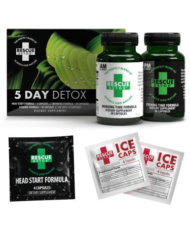 Rescue Detox - 5 Day Detox +Plus Kit | Comprehensive Morning/Evening Cleansing Program - with Head Start Blend and Bonus Ice Caps