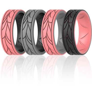 ThunderFit Silicone Bands for Women - Breathable Round Pattern Design 6.8mm Wide 1.8mm Thick Black-Light Red B, Black-Grey A, Grey A-Light Red B, Light Red B-Black 3.5 - 4 (14.9mm)